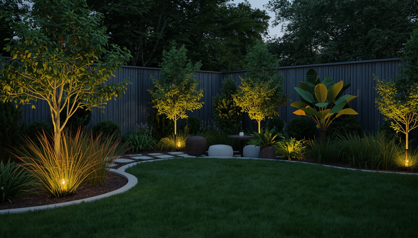 Outdoor garden with lighting and plants at Thodmarechrelia